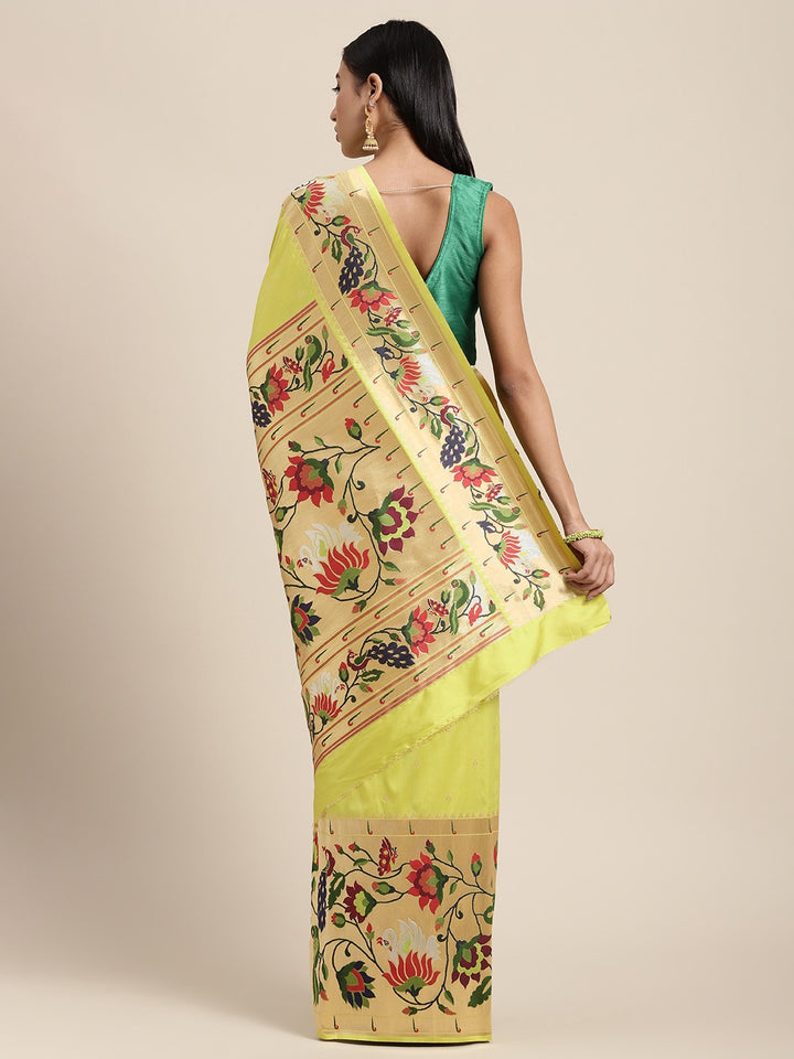 Neerus Green Banarasi woven saree - back view