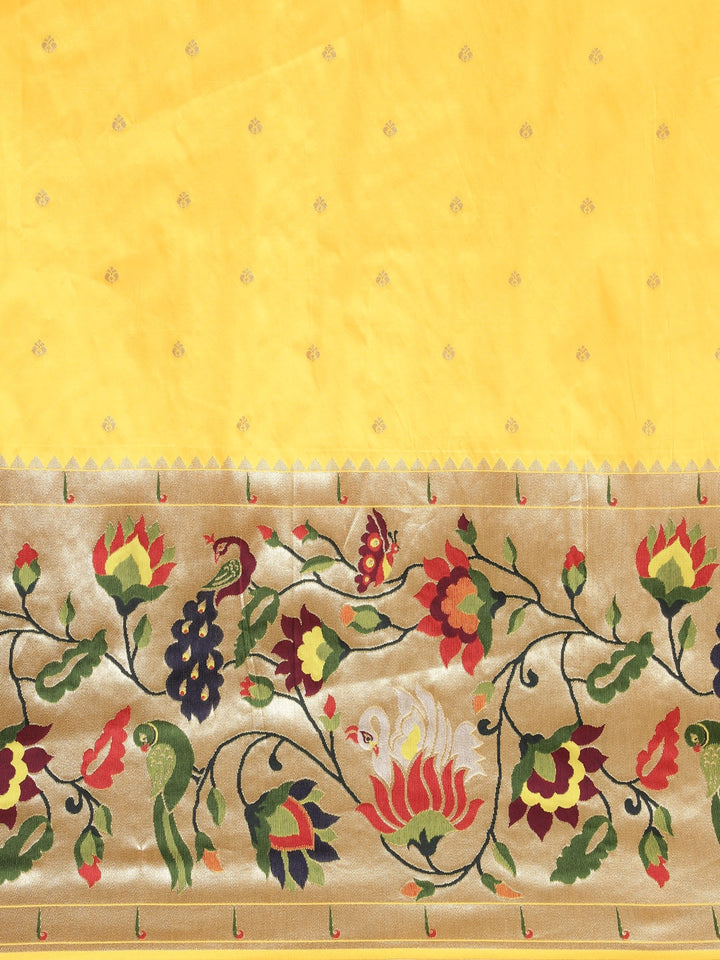 Neerus Yellow Banarasi woven saree - side view
