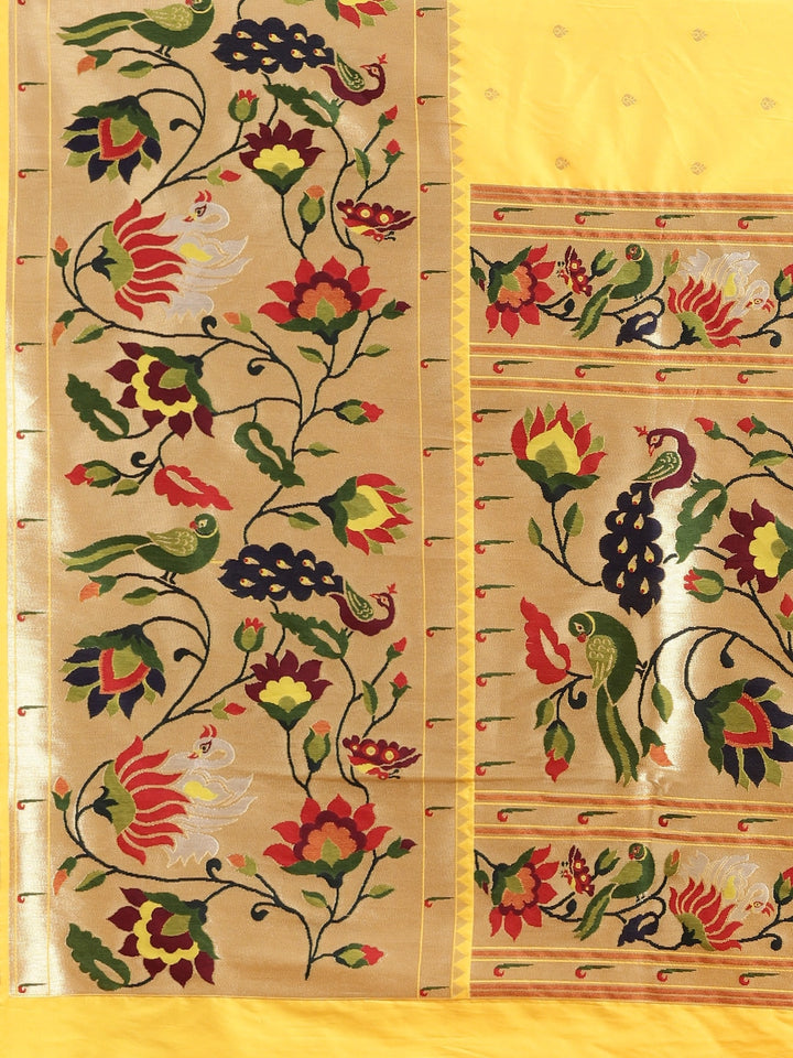 Neerus Yellow Banarasi woven saree - detail view 1