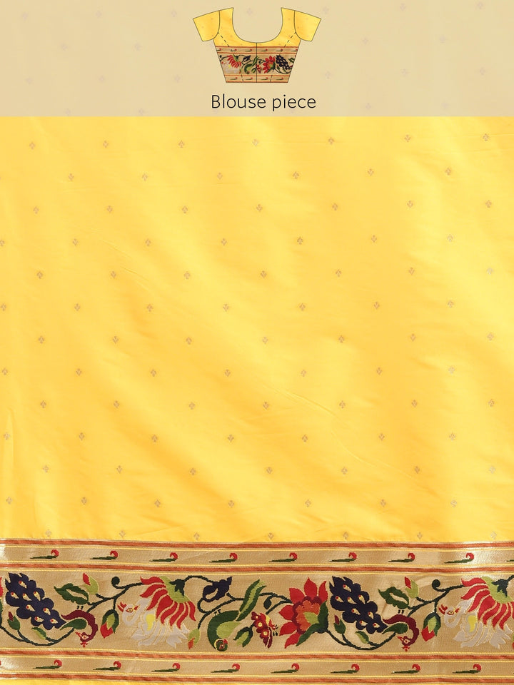 Neerus Yellow Banarasi woven saree - detail view 3