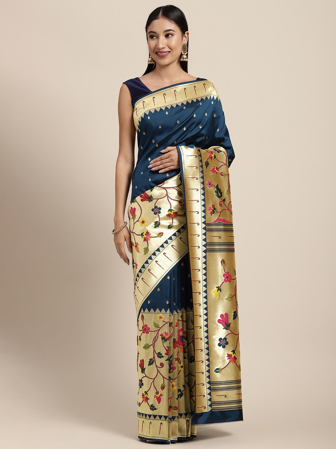 Neeru's Peacock Color Banaras Fabric Saree