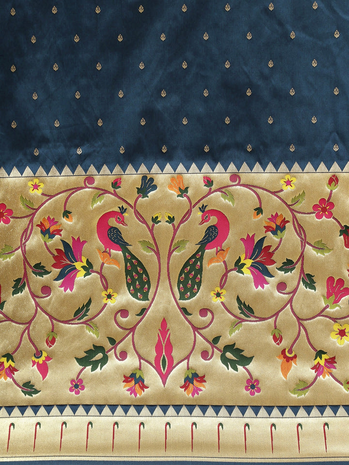 Neerus Blue Banarasi woven saree - side view