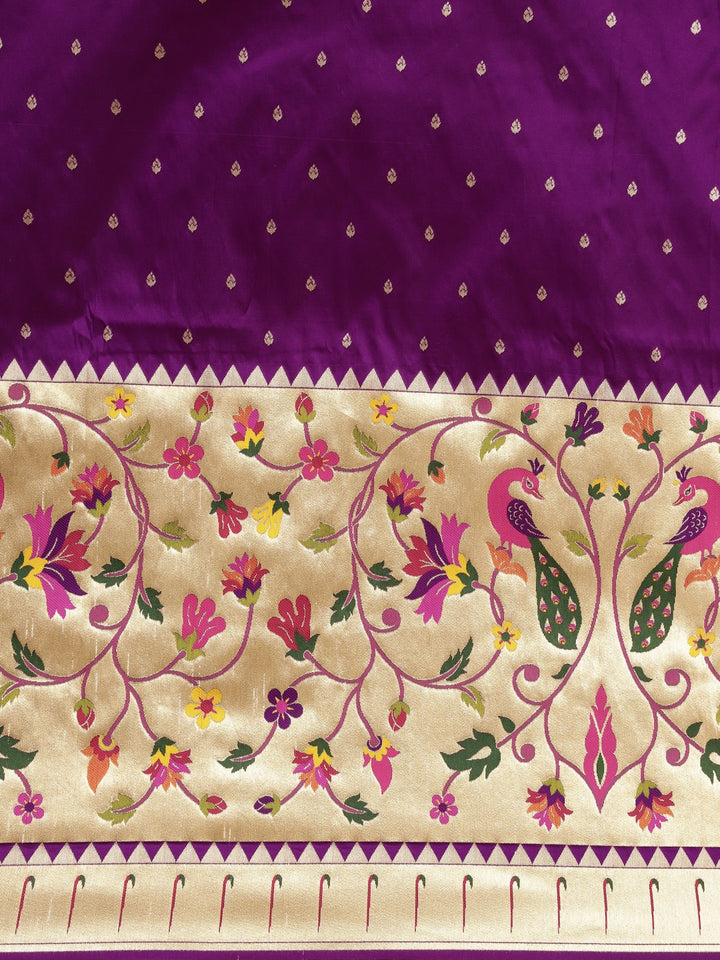 Neerus Purple Banarasi woven saree - side view
