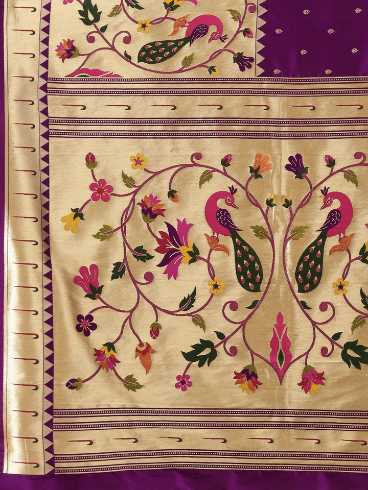Neerus Purple Banarasi woven saree - detail view 1