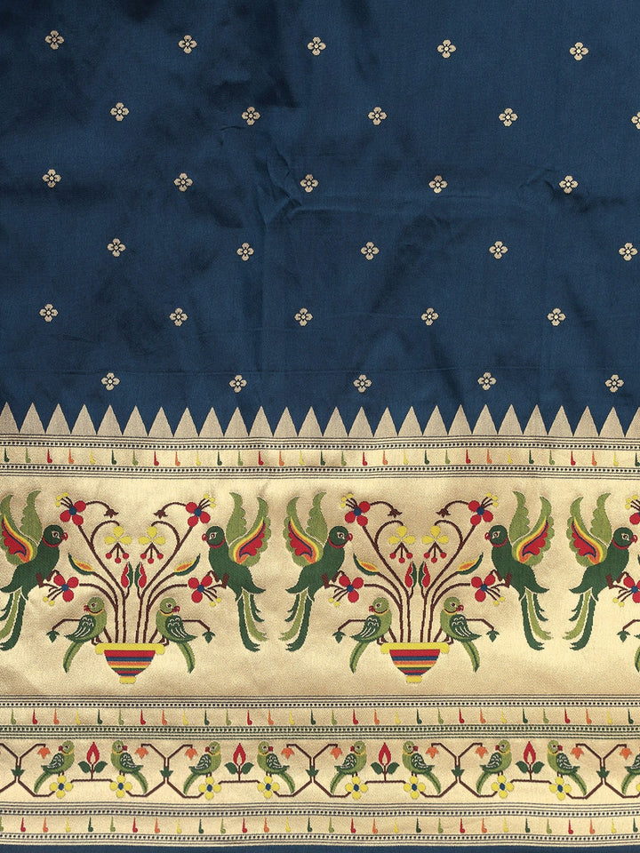 Neerus Blue Banarasi woven saree - side view