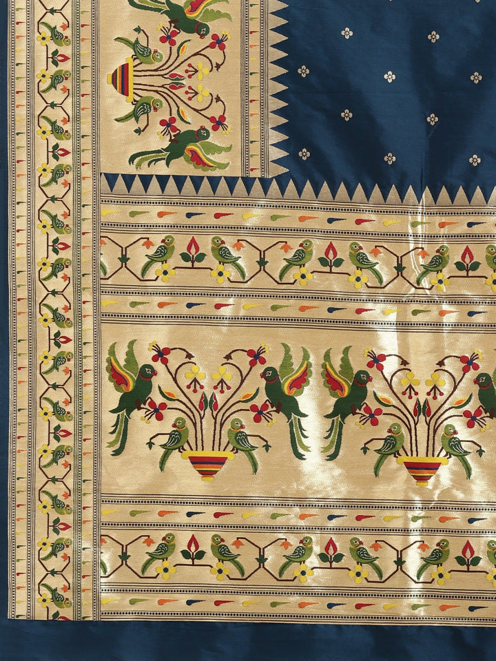 Neerus Blue Banarasi woven saree - detail view 1
