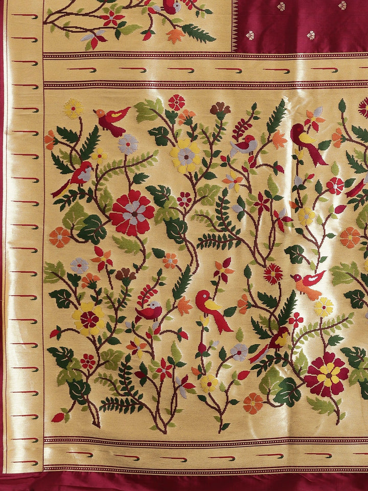 Neerus Wine Color Banaras Fabric Saree