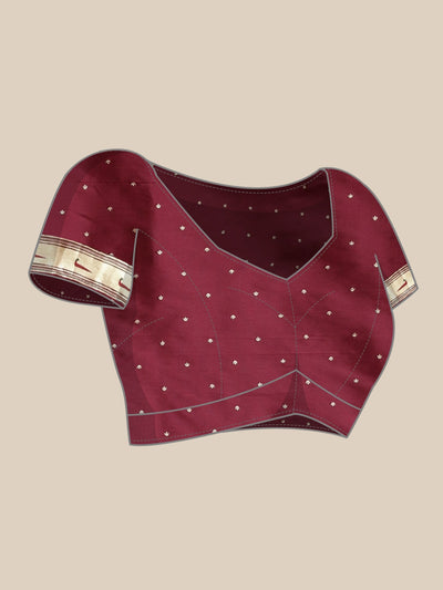 Neeru's Wine Color Banaras Fabric Saree