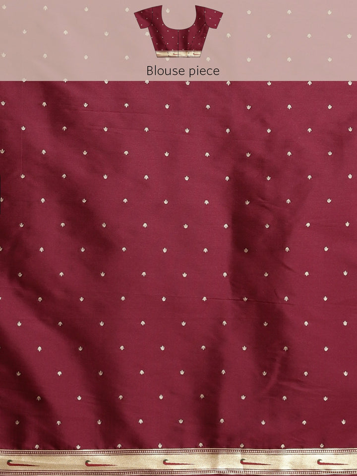 Neerus Wine Color Banaras Fabric Saree