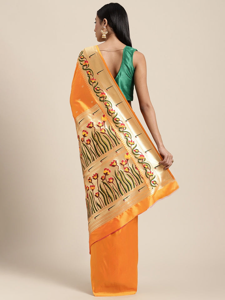 Neerus Mustard Color Banaras Fabric Saree