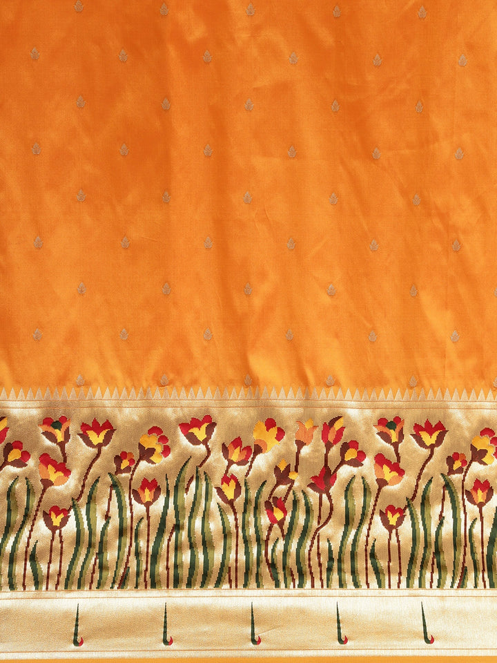 Neerus Mustard Color Banaras Fabric Saree