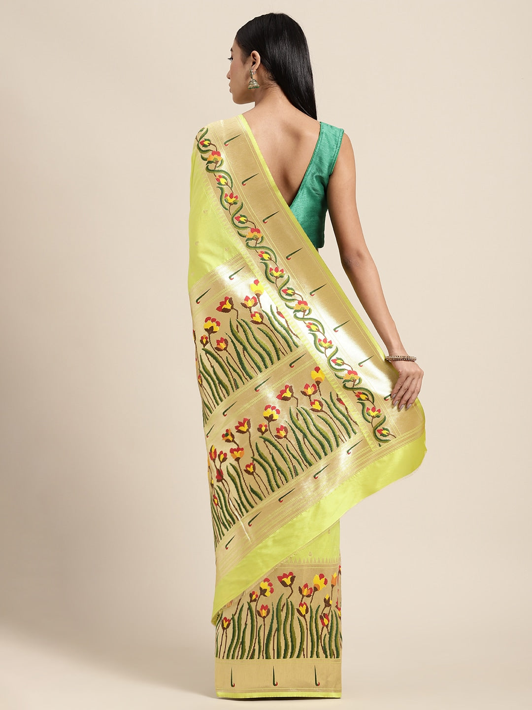 Neerus Pista Green Color Banaras Fabric Saree
