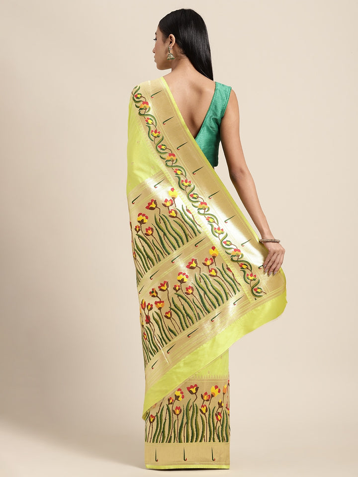Neerus Pista Green Color Banaras Fabric Saree