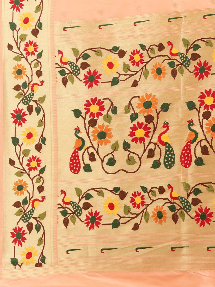 Neerus Peach Color Banaras Fabric Saree