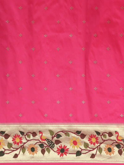 Neeru's pink color, banaras fabric saree