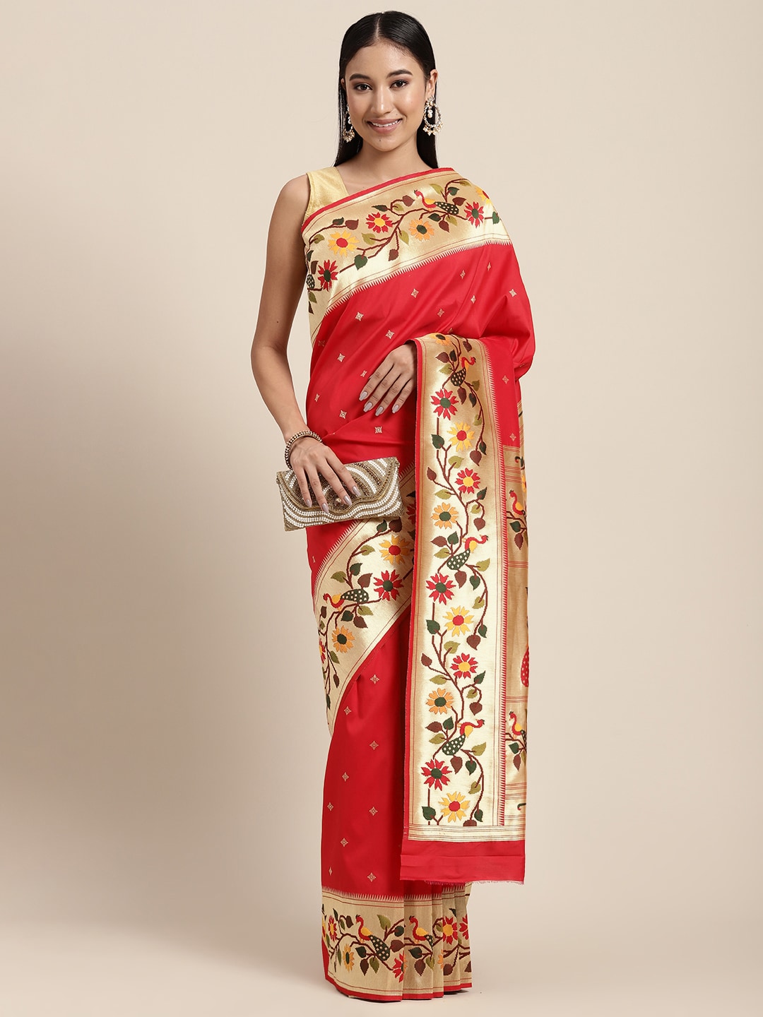 Neerus Red Color Banaras Fabric Saree