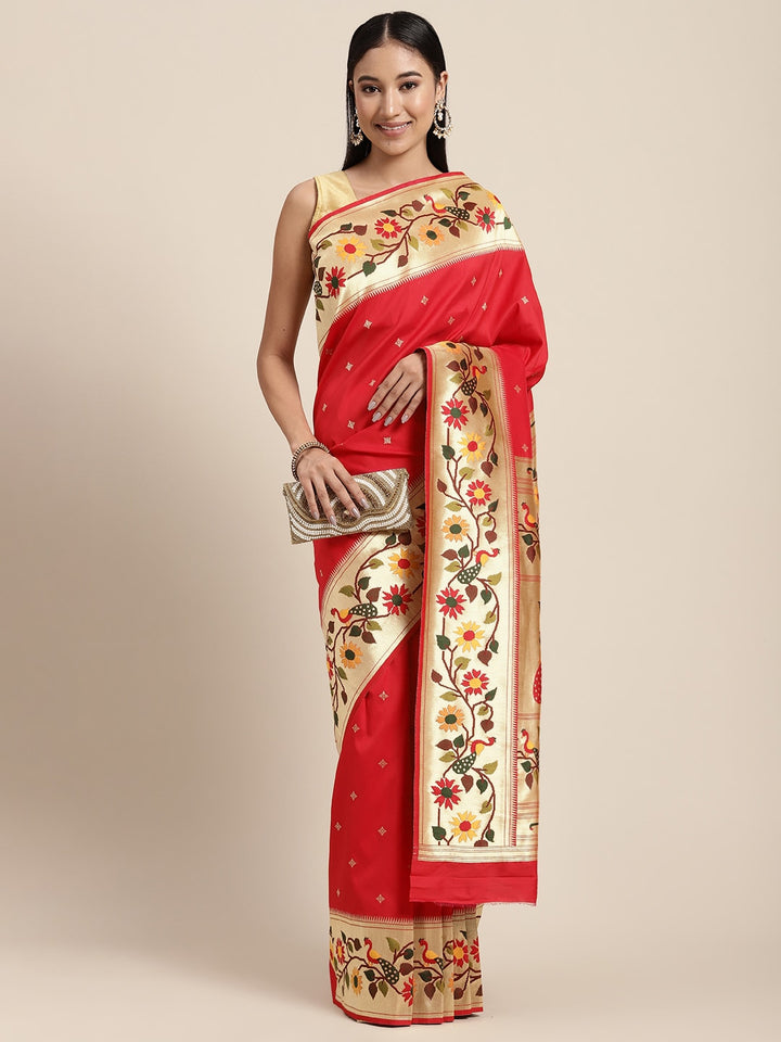 Neerus Red Color Banaras Fabric Saree