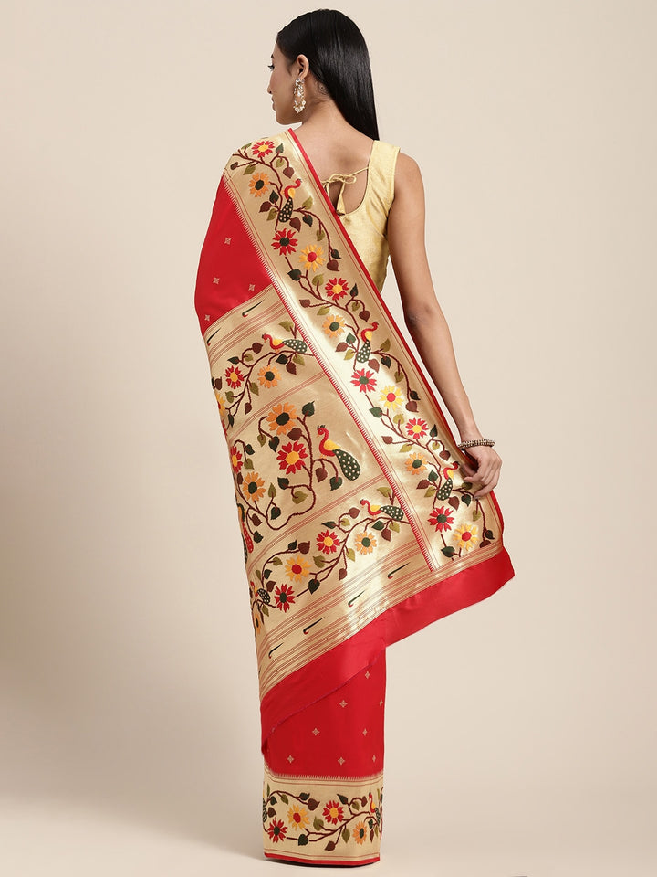 Neerus Red Color Banaras Fabric Saree