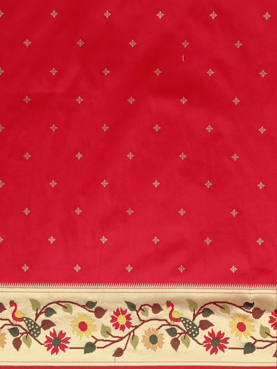 Neeru's red color, banaras fabric saree