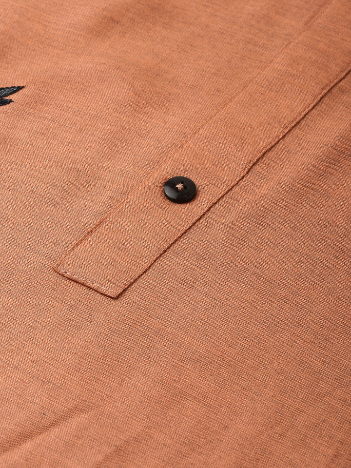Neerus Orange rayon embroidered straight kurti - side view