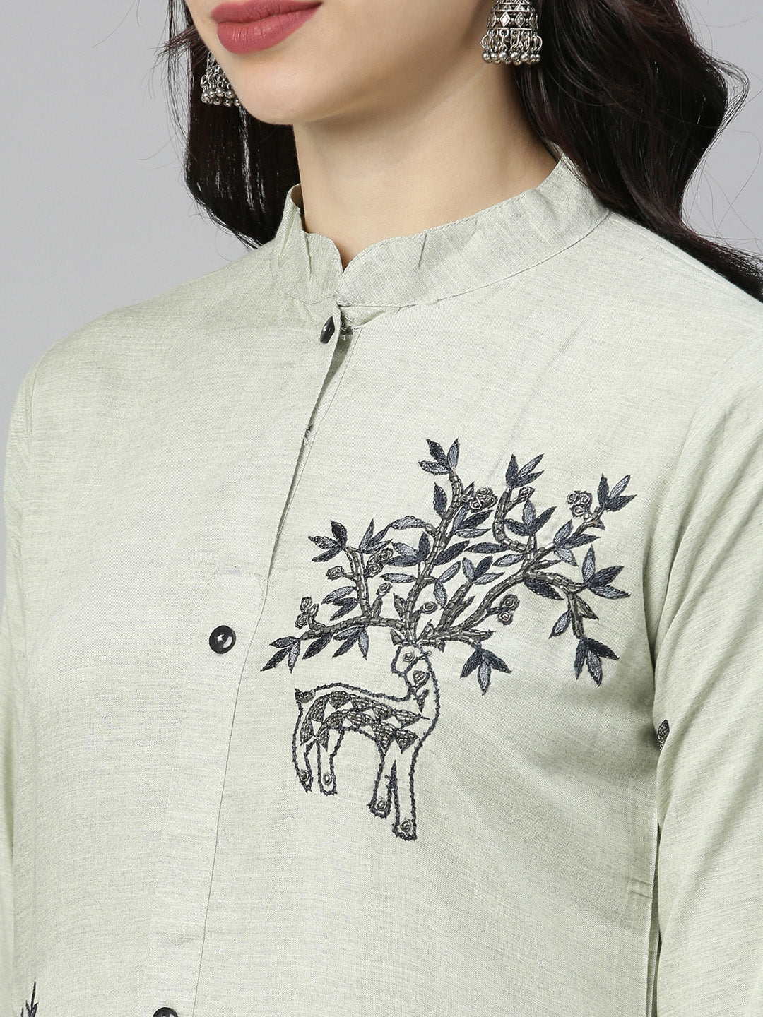 Neerus Green embellished straight kurta - back view