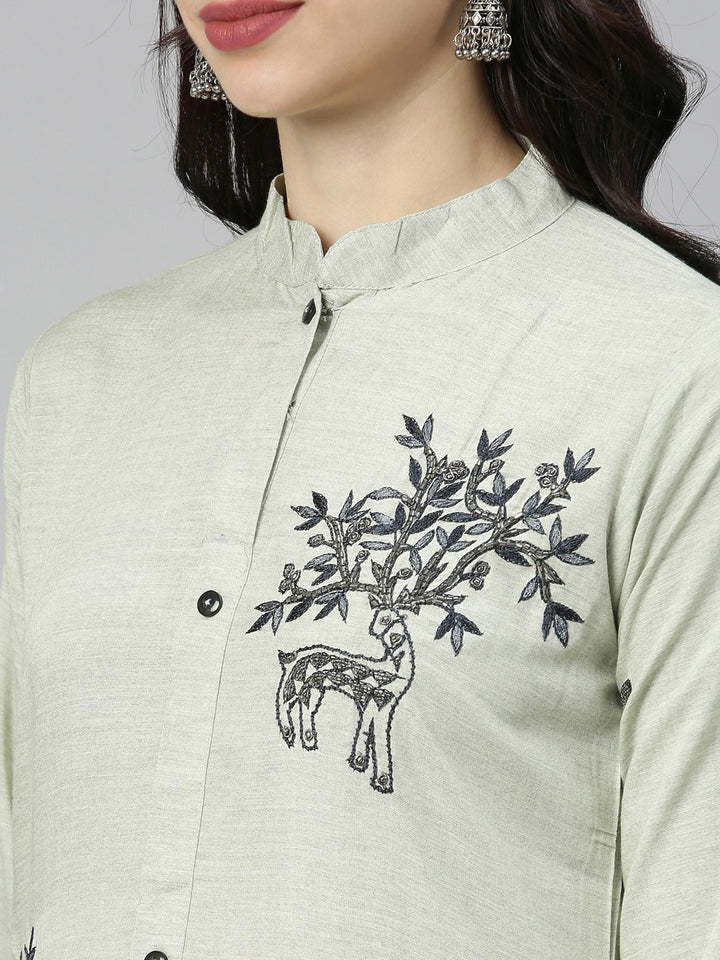Neerus Green embellished straight kurta - back view