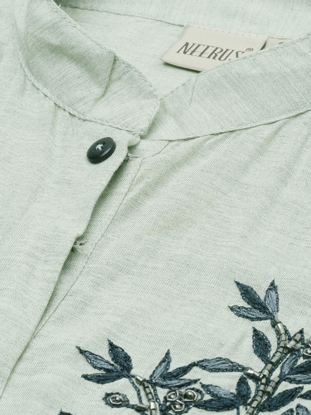 Neerus Green embellished straight kurta - side view