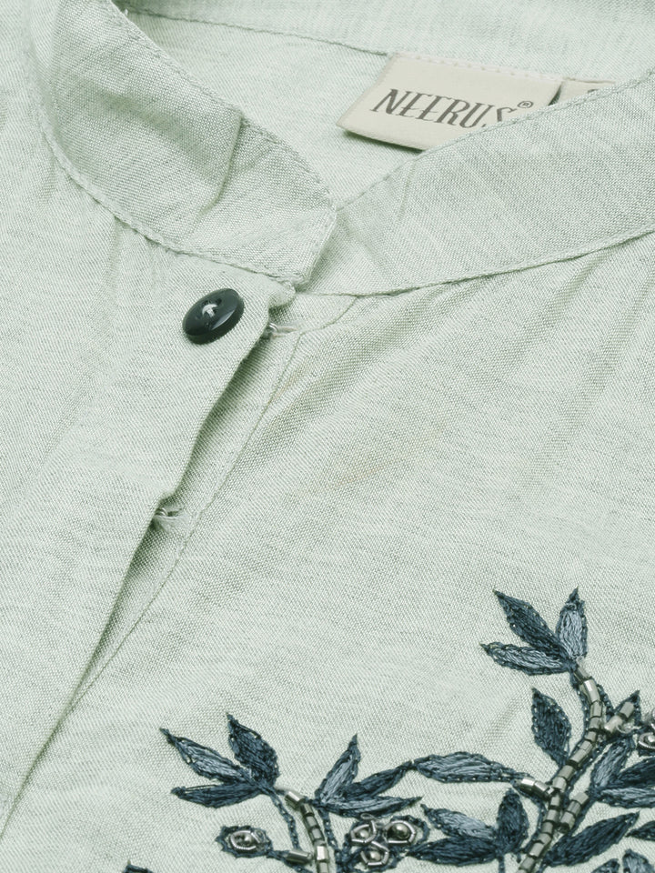 Neerus Green embellished straight kurta - side view