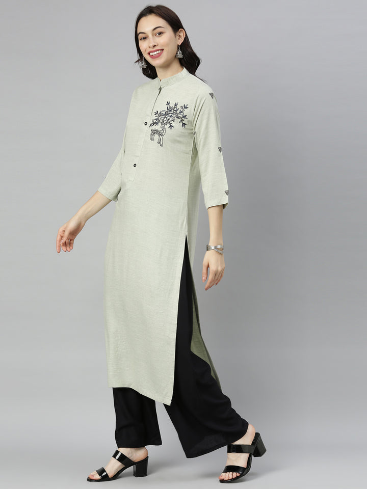 Neerus Green embellished straight kurta - detail view 1