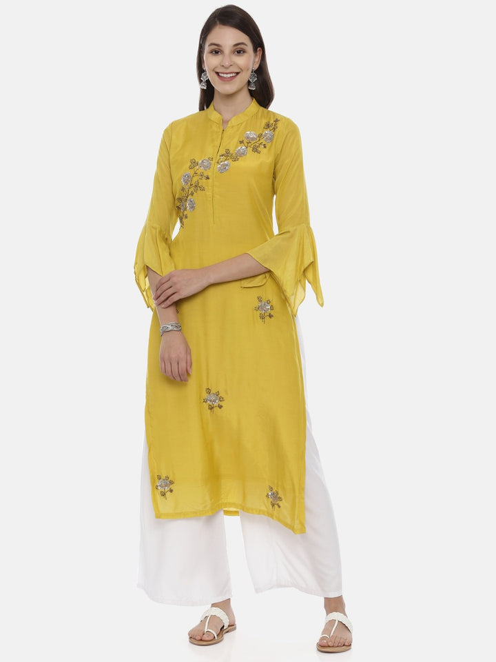 Neerus Yellow Embellished Straight Kurta
