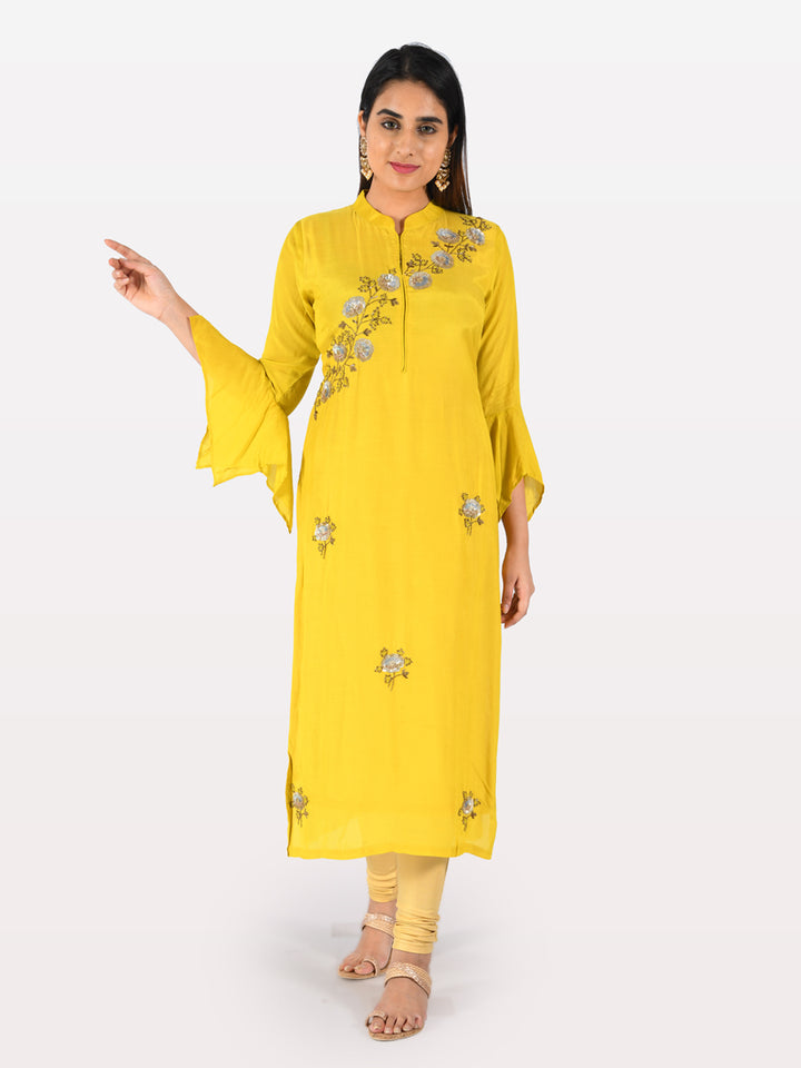 Neerus Yellow Embellished Straight Kurta