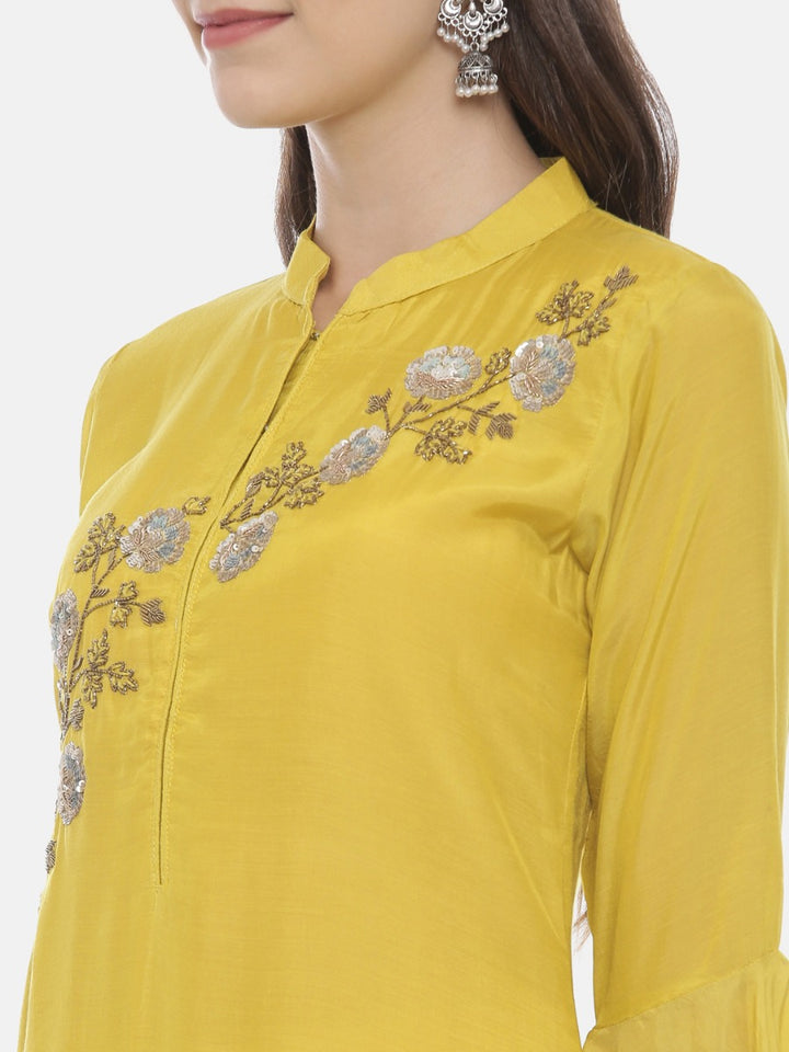 Neerus Yellow Embellished Straight Kurta