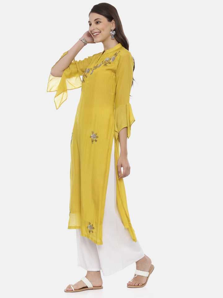Neerus Yellow Embellished Straight Kurta