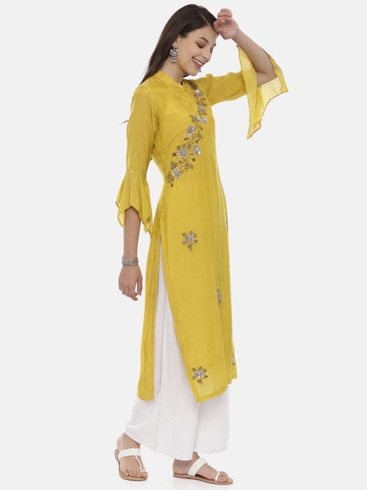 Neerus Yellow Embellished Straight Kurta