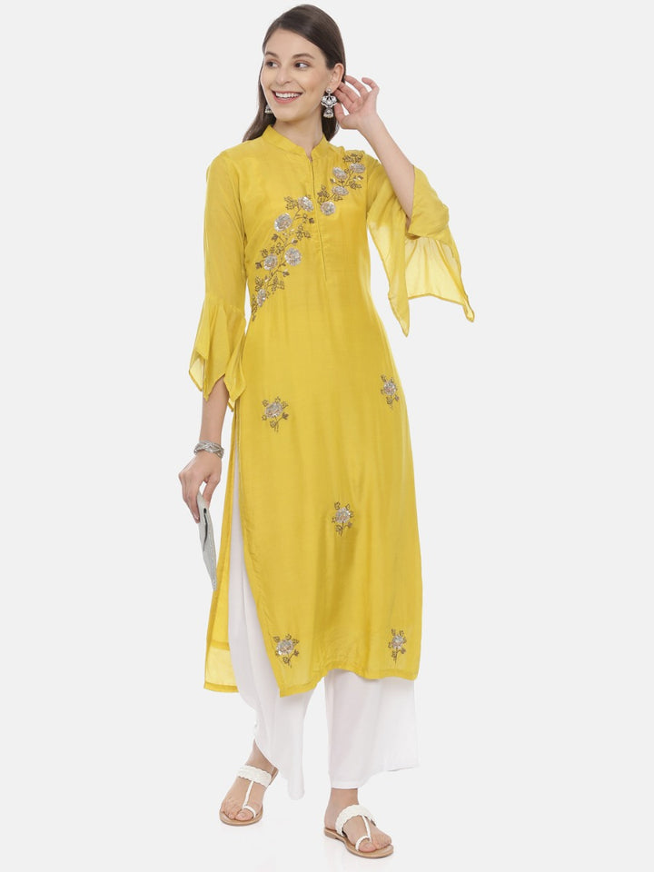 Neerus Yellow Embellished Straight Kurta