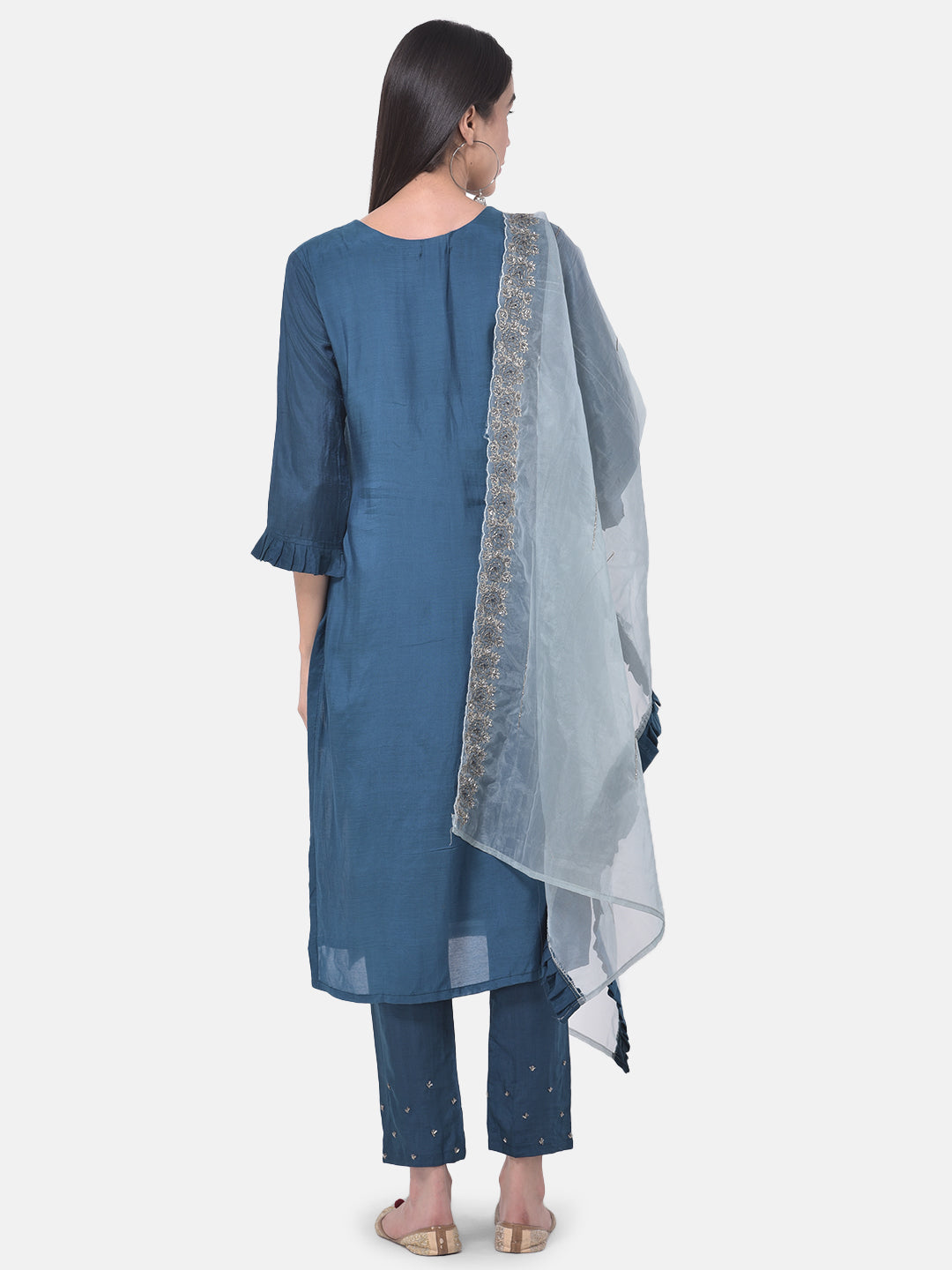 Neerus Blue muslin straight suit set - side view