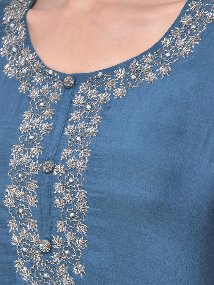 Neerus Blue muslin straight suit set - detail view 1