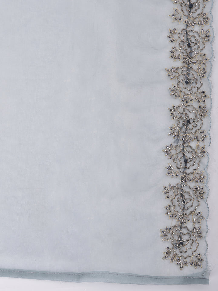 Neerus Blue muslin straight suit set - detail view 3