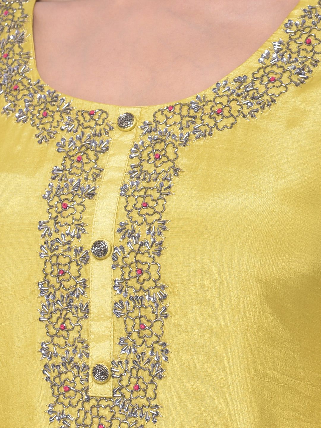 Neerus Yellow Embellished Kurta With Pant & Dupatta