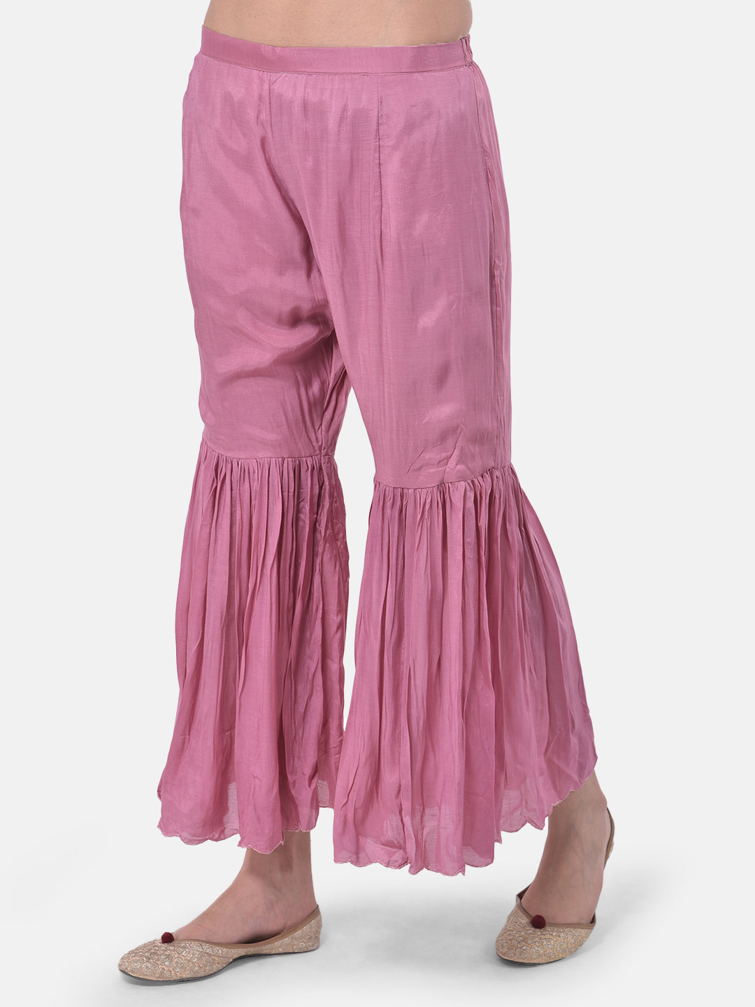 Neerus Violet & Pink Embroidered Kurta With Sharara & Dupatta