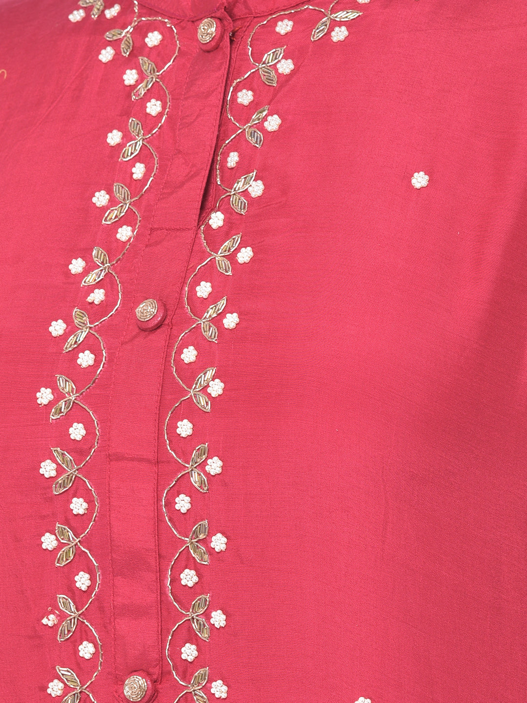 Neerus Pink & White Embellished Kurta With Pant & Dupatta