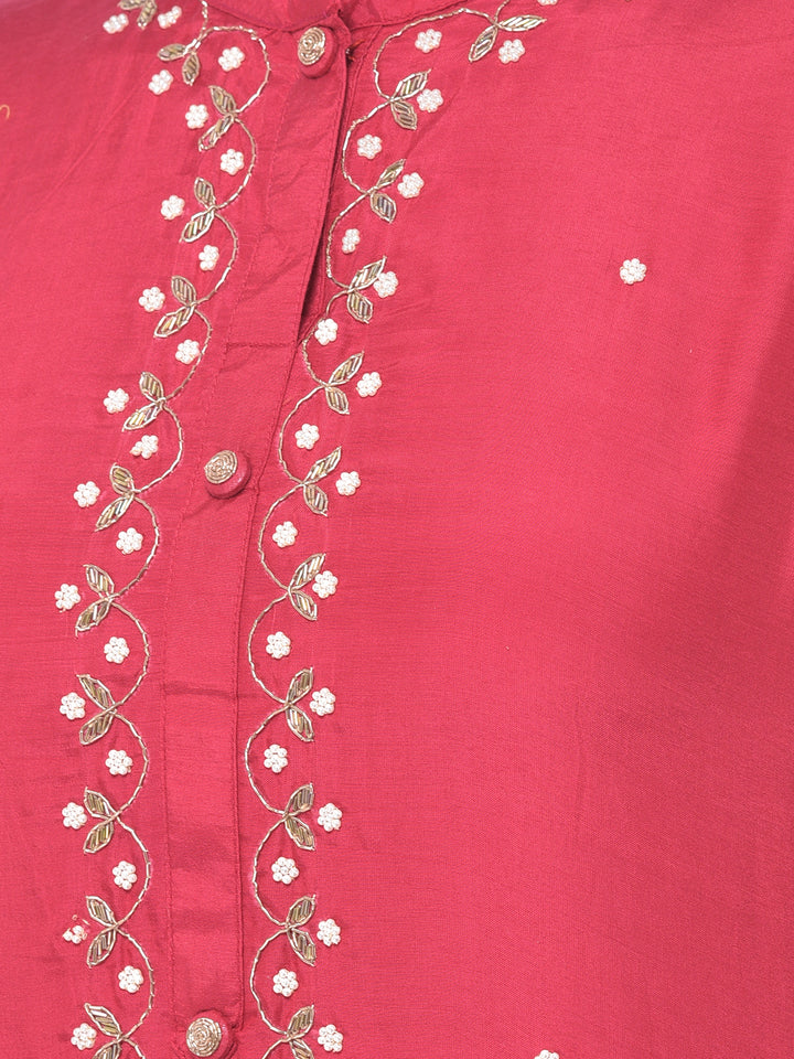 Neerus Pink & White Embellished Kurta With Pant & Dupatta