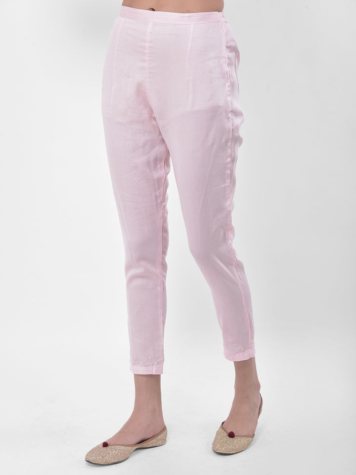 Neerus Pink & White Embellished Kurta With Pant & Dupatta