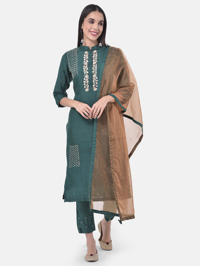 Neeru's Green Embellished Kurta With Pant & Dupatta