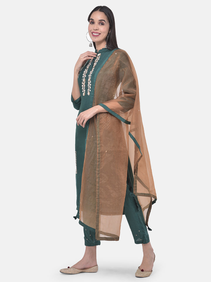 Neerus Green embellished kurta set with pant and dupatta - side view