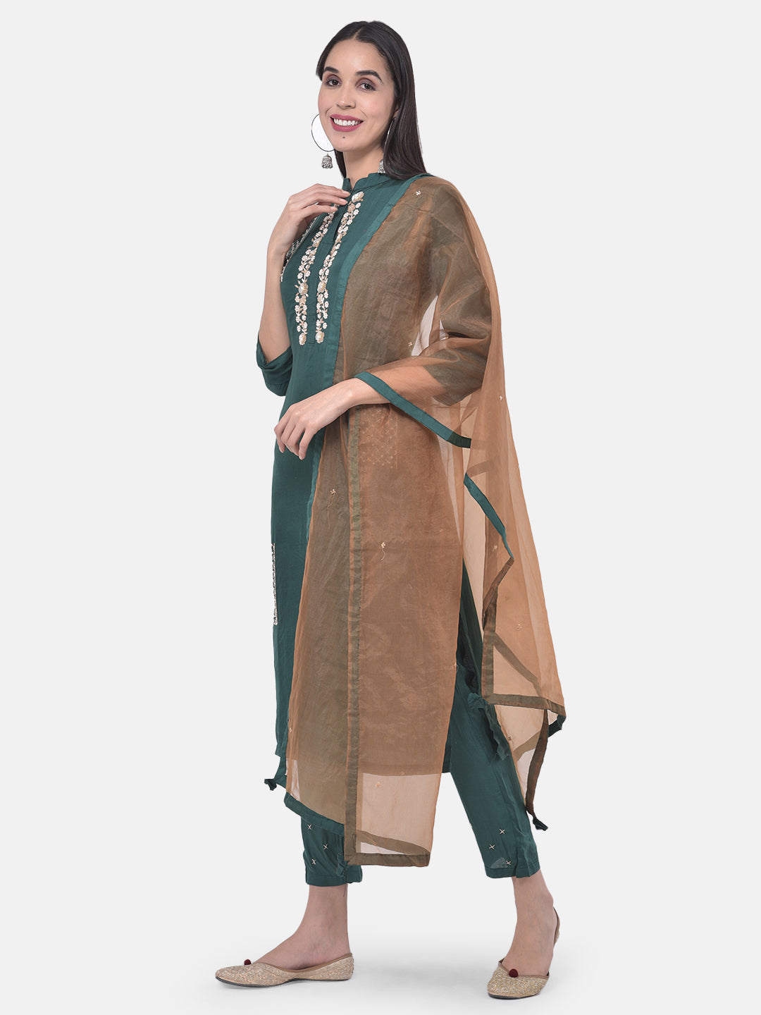 Neeru's Green Embellished Kurta With Pant & Dupatta