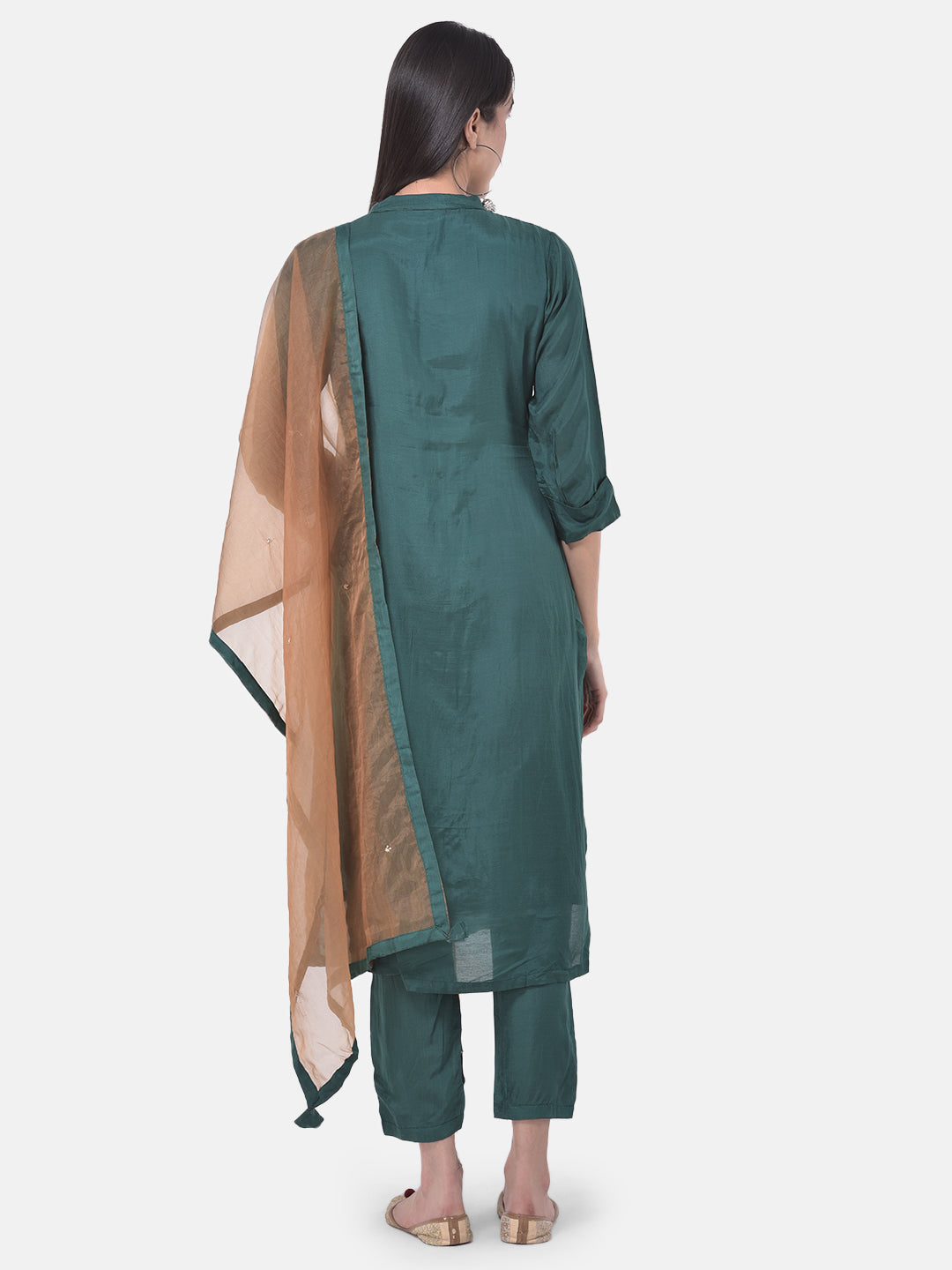 Neerus Green embellished kurta set with pant and dupatta - detail view 1