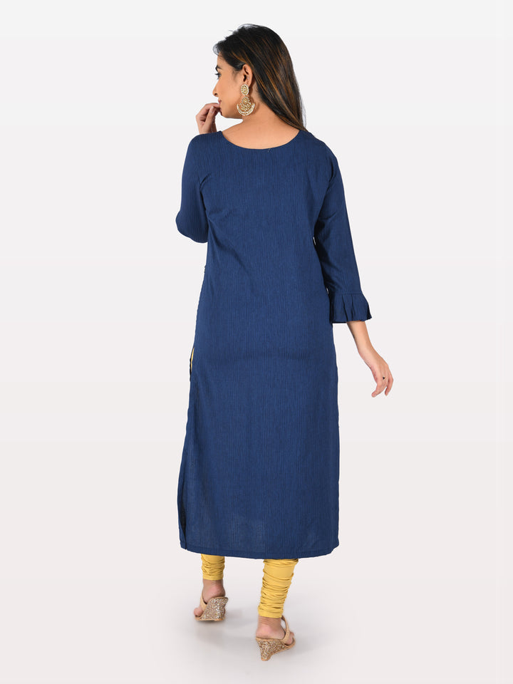 Neerus Blue Embellished Straight Kurta