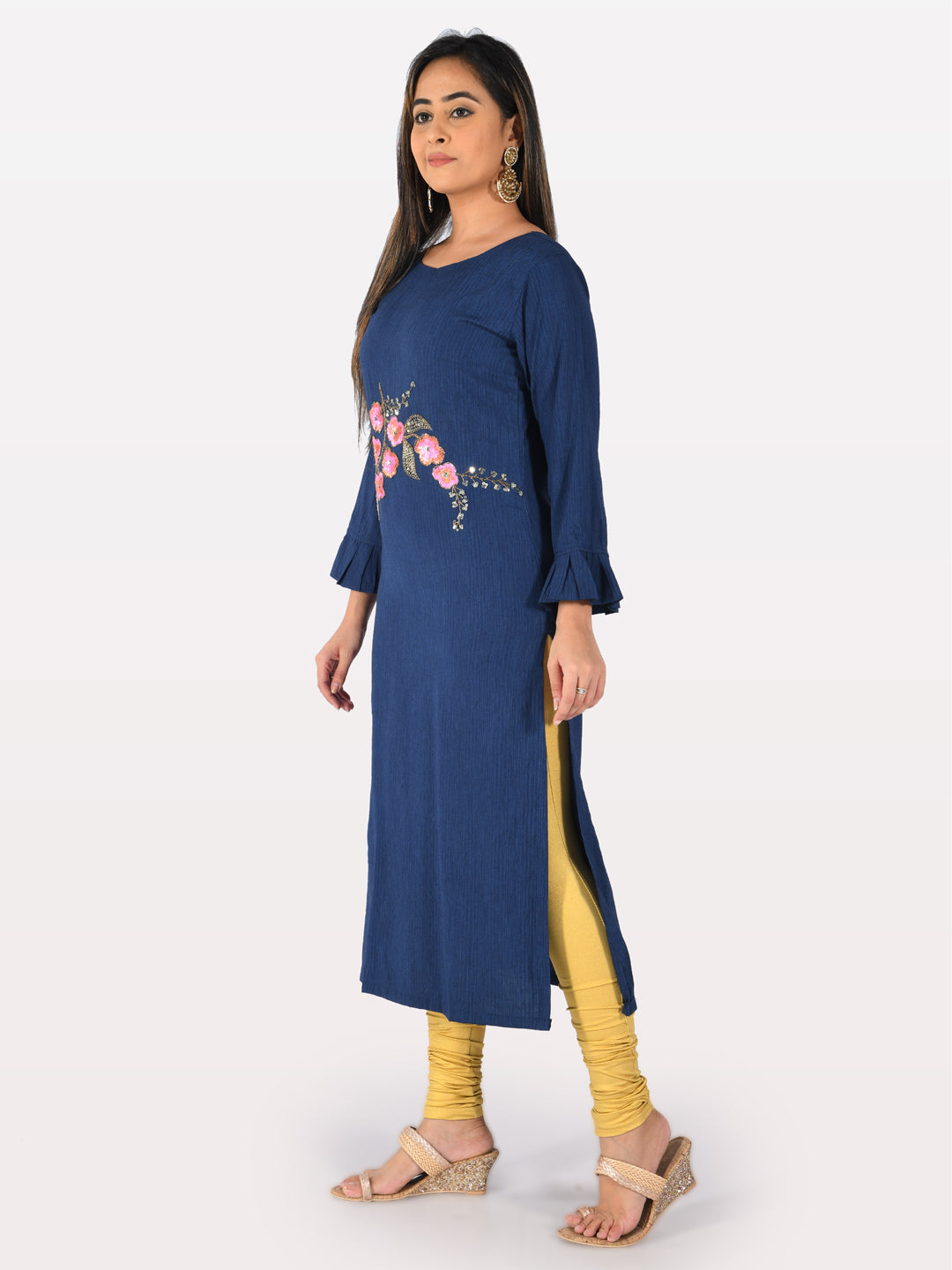 Neerus Blue Embellished Straight Kurta