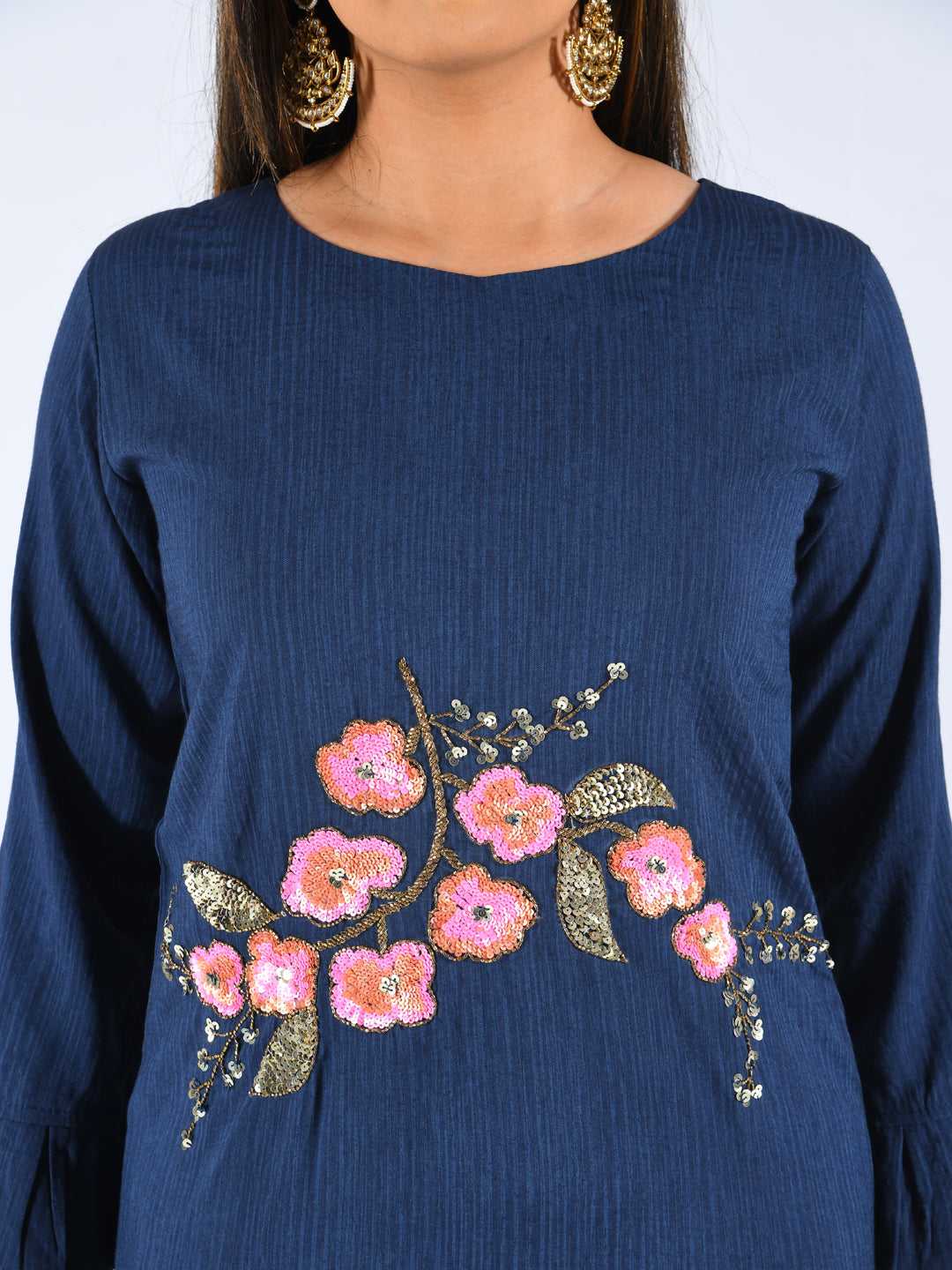 Neerus Blue Embellished Straight Kurta